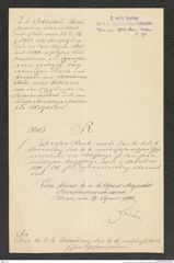 k.k. naturhistorisches Hofmuseum, Intendanzakten 1885-1896 (Hauer), Aktenzahl Z.291/1892, Seite 1
